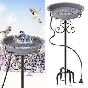 lot 1614 image: ODSNANIE Heated Bird Baths for Outdoors,Upgraded 100W Thermostat Control Heated BirdBaths for Winter with Metal 5 Prong Base Heated Bird Bath for Outside Winter Garden Yard Patio Lawn (Grey)