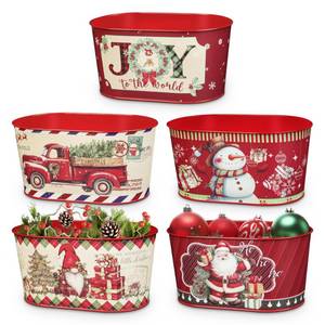 lot 1620 image: Putuo Decor Christmas Metal Bucket, 5-Piece Set - Galvanized Tin Party Buckets for Centerpiece Decoration, 9 in