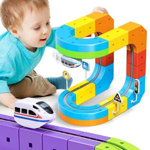 lot 1623 image: KlickRail Electric Train Set Flexible Race Track for Kids 4 6 7 8, 32 Pcs Car Track for Toddlers 3-5, Building Toy Train Track Gravity-Defying 3D Embedded Layouts & Motorized Car, STEM Learning Gift