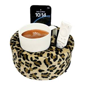 lot 1629 image: Xchouxer Couch Cup Holder Pillow, Sofa and Bed Organizer Caddy for Drinks, Remotes, Phones (Leopard)