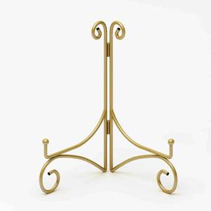 lot 2364 image: HEMYLU Plate Stand for Display with Hinged Folding Design, 6 Inch Picture Stands for Tables, Small Easels for Displaying Book, Art Piece, Photo and Platter, 6���� Gold