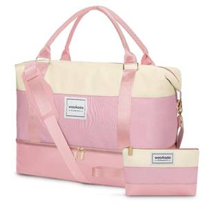 lot 2366 image: WOOMADA Weekender Bags for Women, Carry On Overnight Bag with Toiletry Bag, Personal Item Travel Duffel for Travel, Sports, Hospital(Beige&Pink)