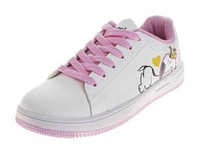 lot 2371 image: Snoopy and Woodstock Sneakers for Girls - Peanuts Sneaker Casual Shoes Lace Up Court Shoe - White Pink (Size 4 Big Kid)