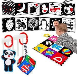 lot 2378 image: 4 PCS Black and White High Contrast Baby Toys 0-3-6 Months Newborn Essential Toy for Babies Crinkle Sensory Book Brain Development Tummy Time Mirror Infant Carseat Rattle Shower Easter Gifts Boy Girl