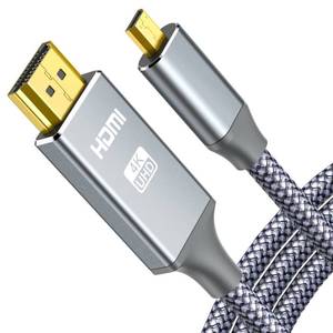 lot 2388 image: oldboytech 4K Micro HDMI to HDMI Male Cable Adapter, 4K60Hz HDR Nylon Braid Cord for GoPro Hero, Zfc, RPi, A6000, A6300, Camera, Video Capture Card, Grey 6FT