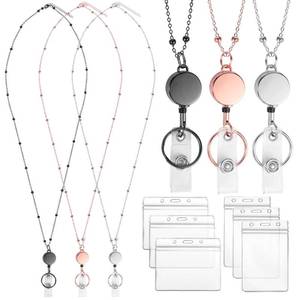 lot 2391 image: Lanyards for Id Badges 3 Pack Badge Lanyard with 6 Pcs Id Badge Holder Retractable Stainless Steel Teacher Lanyard Cruise Ship Lanyards for Girl Women (Black, Silver, Rose Gold)