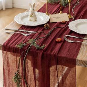 lot 2393 image: Keketoarrange Burgundy Table Runner Red Table Runner Cheesecloth Gauze 120 Inch 10 FT Rustic Boho Cheese Cloth Runner for Wedding Baby Bridal Shower Party Long Sheer Spring Home Decorations