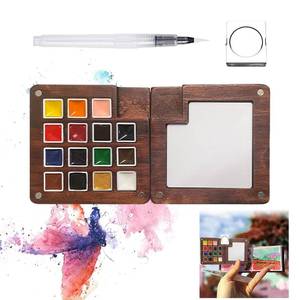 lot 2395 image: Mini Paint Palette Travel Kit - Mini Travel Watercolor Palette Set, Pocket Artist Water Color Travel Set with Colours, Binder Clips, Watercolor Pens, Wooden Paint Box for Painters Artists Students