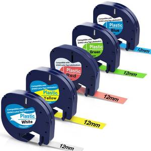 lot 2398 image: A 5-Pack Colored Label Tape 12mm x 4m (12 x 13) Compatible with Dymo Letratag Refills��Replacement for Dymo Label Maker Refills Plastic for Letratag LT100H LT100T QX50