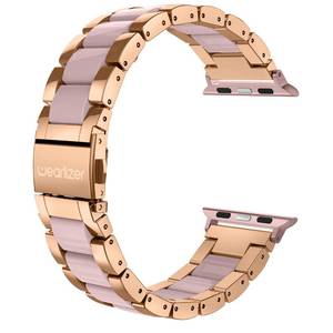 lot 2399 image: Wearlizer Compatible with Apple Watch Band 38404142mm Fashion Wristbands Women, Stainless Steel  Resin Metal Replacement for iWatch Series 11 10 9 8 7 6 5 4 3 SEUltra 3 2 1-Dark Rose GoldPink