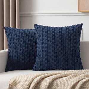 lot 2409 image: Kevin Textile Pillow Covers Decorative Set of 2 Striped Corduroy Plush Velvet Pillowcases Cushion Cover for Couch 18x18 Inch Navy Blue