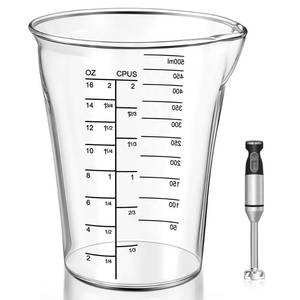 lot 2410 image: Feekoon Blender Measuring Cup 16oz Compatible with Cuisinart Smart Stick Hand Blender CSB-79 CSB79MC, Glass Mixer Attachments Immersion Cups, Replacement Measuring Cup for Stick Hand Blenders