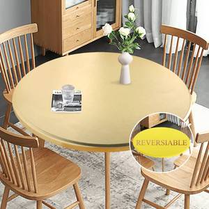 lot 2411 image: Obstal Fitted Round Table Cloth, Reversible Waterproof Oil Spill Elastic Stretch Tablecloth, Wipe Clean Table Cover for OutdoorIndoor Use, Fits Round Tables up to 40 - 44 Diameter, Stamping Gold