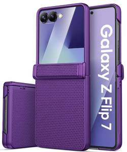 lot 2422 image: Vihibii for Samsung Galaxy Z Flip 7 Slim Case with Rugged Hinge Protection & Outer Screen Protector & Non-Slip Texture, Shockproof Durable Phone Case Cover for Samsung Z Flip 7 5G 2025, Dark Purple
