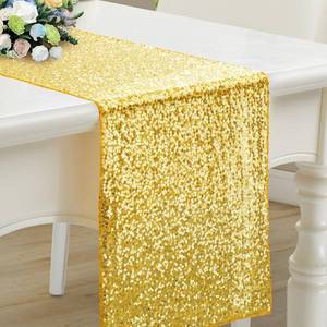 lot 2433 image: RUDONG M 1 Pack Gold Sequin Table Runner 12 x 108 Inch, Rectangle Glitter Table Runner Dining Table Centerpiece Decorations for Weddings, Banquet, Holiday, Birthday Party