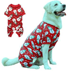 lot 2437 image: Lanyarco Snowman Dog Christmas Pajamas Xmas Cotton Pet Jumpshit Christmas Onesie PJS for Large Dogs, Back 23 XLarge Red