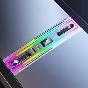 lot 2440 image: DICMKY Tesla USB Hub for Model 3 Highland 2024-2025 & Model Y Juniper with RGB Ambient Light, 4-Port Docking Station Tesla Gifts, Tesla Phone Charger Charging Center Console Organizer Accessories