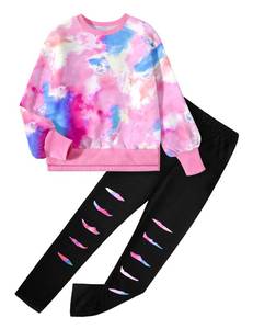 lot 2442 image: Tomolant Teen Girl Clothes, Girls Clothes Size 10 12 Fashion Tie Dye Sweatshirt Pullover Tops and Leggings Sweatpants 2 Piece Fall Outfits Winter Outfits Set