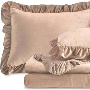 lot 3000 image: kisswish Velvet Plush Flannel Sheet Set - Queen Size 4-Piece - Ruffled Edge Design, 16 Inch Deep Pocket, Anti-Pilling & Fade Resistant - 220 GSM Breathable Luxury All-Season Bedding, Khaki