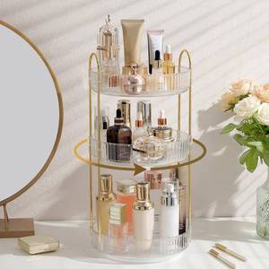 lot 3001 image: Aveniee Rotating Makeup Organizer for Vanity, 3 Tier Perfume Skincare Organizers and Storage for Bathroom Countertop, Clear Spinning Counter Cosmetic Holder for Dresser,White