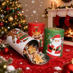lot 3003 image: 3 - Piece Christmas Theme Cookie Tin Set with Lid, Round Metal Tin Containers for Storing Cookies, Candies, Patisseries, Snack, Chocolate, Gift for Party Home Kitchen Table Centerpieces Storage Decor