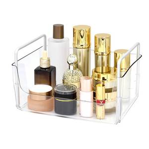 lot 3006 image: Clear Makeup Organizer Tray with Handles Bathroom & Vanity Storage for Cosmetics, Skincare - Countertop Organizer Kitchen Cabinet Storage Tray