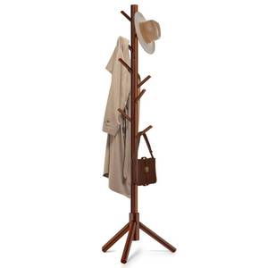 lot 3009 image: Freyawin Solid Wooden Coat Rack Freestanding, New Zealand Pine Coat Tree with 8 Hooks & 3 Adjustable Sizes for Coats, Hats, Handbags and Scarves, Space Saving for EntrywayOfficeBedroom (Brown)