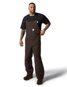 lot 3013 image: Carhartt Mens Loose Fit Washed Duck Insulated Bib Overall-Dark Brown-MediumShort