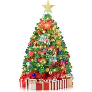 lot 3020 image: 2FT Mini Christmas Tree, Small Tabletop Christmas Trees with 60 LED Lights, 24 Inches Prelit Christmas Tree with 100 Lifelike Branches and 80 DIY Ornaments, Xmas Table Decor for Home Indoor