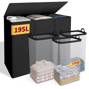 lot 3026 image: 195L Laundry Hamper 3 Section,Large Laundry Hamper with Lid,Dirty Clothes Hamper with 3 Inner Bags,Collapsible Laundry Basket Organizer for Laundry Room,Bedroom,Laundry Sorter Hamper 3 Compartment