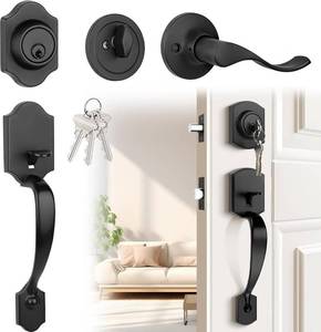 lot 3989 image: ZZBUY Front Door Handle and Deadbolt Set, Matte Black Front Door Lock Set with Single Cylinder Deadbolt, Exterior Entry Door Handle with Lock, Reversible Door Lockset for Right Left Handed Doors