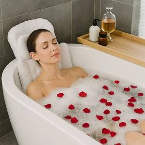 lot 3992 image: Bath Pillow for Tub  4D Air Mesh Fabric - Plush Bathtub Pillow for Neck & Back Support, Hot Tub Pillow with 6 Non-Slip Suction Cups  Spa Pillow for Relaxation and Comfort (White). (Full Body White)