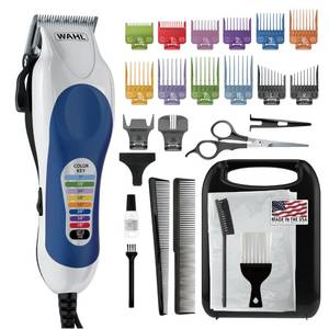lot 3996 image: Wahl Clipper USA Color Pro Complete Haircutting Kit with Easy Color Coded Guide Combs - Corded Clipper for Hair Clipping & Grooming Men, Women, & Children - Model 79300-1001M