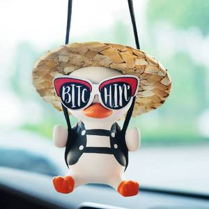 lot 4016 image: Swinging Duck Car Hanging Ornament, Cute Penguin Rear View Mirror Accessories Car Accessories Interior, OfficeHome Decor