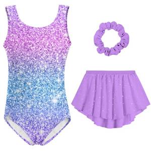 lot 4020 image: Idgreatim Girls Gymnastics Outfit Size 7-8 Sparkly Neon Gymnastic Leotards 3 Piece Ballet Dance Set Tumbling Clothing