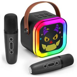 lot 4023 image: Mini Karaoke Machine with 2 Wireless Microphone for Kids Girls & Boys - Portable Bluetooth Speaker Kids Gifts for Girls Ages 4-12 Year Old Black Monster Style