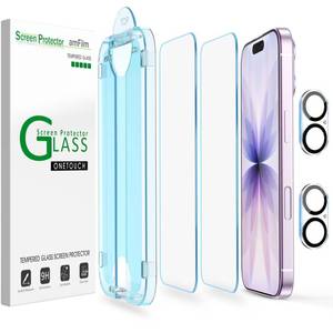 lot 4033 image: amFilm OneTouch Screen Protector for iPhone 17 6.3 2025  Camera Lens Protector  Auto-Alignment install  Bubble Free  9H Military-Grade Tempered Glass  FHD Clarity  Case Friendly  22 Pack