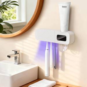 lot 4487 image: NeteHon Smart Toothbrush Holder, Wall Mounted Toothbrush Holder with Toothpaste Dispenser, Drying Function and 3 Toothbrush Slots for Bathroom (White)