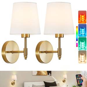 lot 9447 image: A1A9 Rechargeable Wall Sconces Set of 2, Brushed Gold Cordless Battery Operated Sconce with Dimmable LED Bulb and Remote, 13 Colors Wall Lights for Bedroom Living Room Hallway