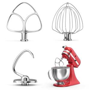lot 9452 image: Stainless Steel Kitchen Mixers Accessories Compatible with KitchenAid Mixer and 4.5-5 Qt Bowl. K45WW 6-Wire Whip, 4.5-5QT Flat Beater Paddle, 4.5-5QT Dough Hook Attachment Dishwasher safe
