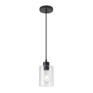 lot 9466 image: KLSS Modern Black Farmhouse Clear Glass Cylinder Pendant Light Fixture,Island Lights for Kitchen,Mini Pendant Lighting for Kitchen Island Decor - 4.75 Inch Shade, 2-58 Inch Cord(1 Pack)
