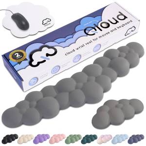 lot 9478 image: Create-ables Qloud Cloud Wrist Rest Keyboard Wrist Rest for Computer Keyboard Pad, Cloud Keyboard Wrist Rest, Wrist Pad for Keyboard, Memory Foam, Non Slip Base, Comes with Mouse Pad - Soft Gray