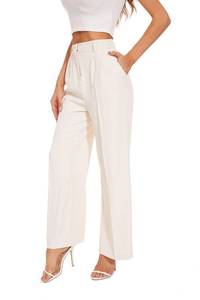 lot 10151 image: FUNYYZO Womens Wide Leg Pants High Elastic Waisted in The Back Business Work Trousers Long Straight Suit Pants Beige L