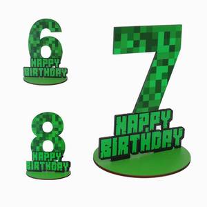 lot 10168 image: Pixel Number 7 Birthday Sign Centerpiece, Wooden 7th Number Stand Sign for Boy Girl Kids 7th Birthday Party Decorations