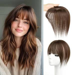 lot 10170 image: EAVFEFE Hair Toppers for Women Real Human Hair 10 Inch Dark Brown# with Bangs 360°3D Full Cover,2 Clips Secure Hold, Human Hair Toppers for Women with Thinning Hair��10in 2#��