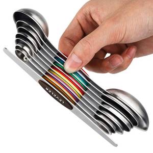 lot 10181 image: Magnetic Measuring Spoons Set of 8 Stainless Steel Dual Sided Stackable Measuring Spoons Nesting Teaspoons Tablespoons for Measuring Dry and Liquid Ingredients