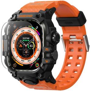 lot 10182 image: amBand Rugged Case with Band for Apple Watch Ultra 321 49mm, M3 Military Grade Shockproof Cover, Includes Screen Protector Kit, Tactical Band for Men - Compatible with iWatch Ultra, Orange