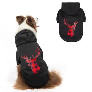 lot 10193 image: SCENEREAL Christmas Dog Hoodie with Leash Hole, Warm & Soft Fleece Pet Sweater & Sweatshirt for Small Medium Large Dogs, Xmas Elk Print Pets Clothes Cold Weather Costume, L
