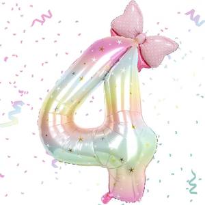 lot 10198 image: 40 Inch Stars Rainbow Gradient Number 4 Balloon & Mini Bow Balloon for Birthday Party Decorations, 4th Birthday Party Balloons Decorations Supplies