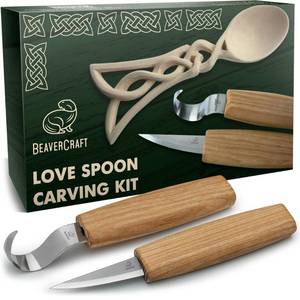 lot 10206 image: BeaverCraft Wood Spoon Carving Kit for Beginners DIY04 - Whittling Set Includes Spoon Carving Tools, Sloyd Whittling Knife Hook Knife, Basswood Blank - Woodworking Hobby Kit for Adults & Kids